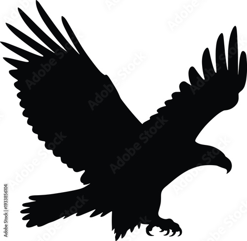 Eagle silhouette illustration set, bird of prey artwork, freedom flight vector design, wildlife graphic icon, black white strength symbol