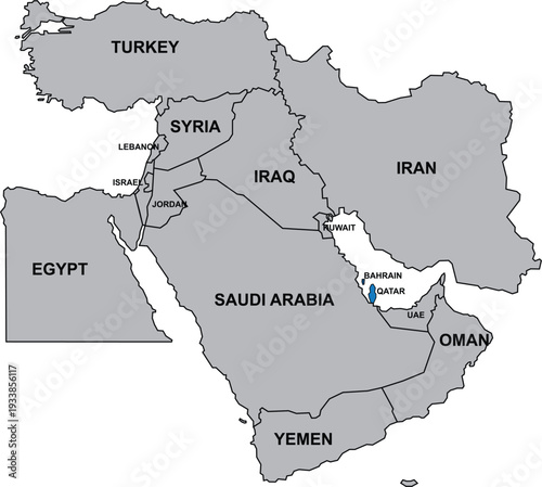 Map of Middle East countries Qatar highlighted vect