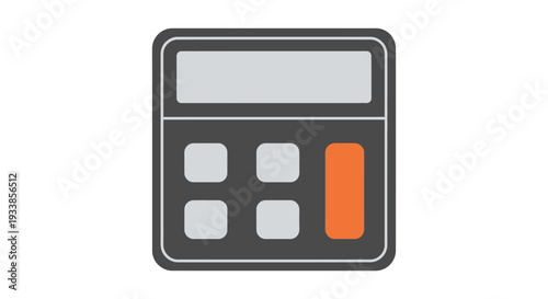Simple minimalist vector graphic illustration of a dark gray handheld calculator with an orange key detail