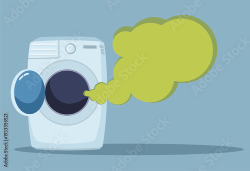 Washing Machine Smelling Problem Vector Cartoon Illustration. Malfunctioning washer with a severe mold or mildew odor 
