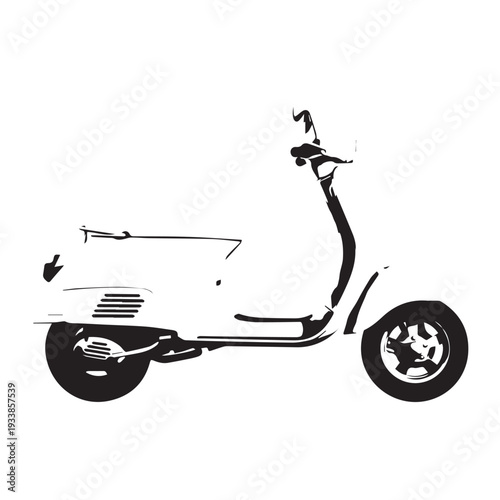Vintage scooter silhouette against a clean white backdrop with classic styling.