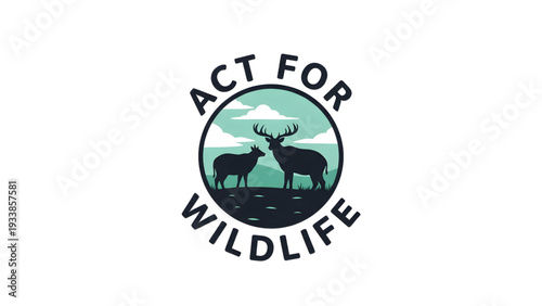 Conservation logo featuring deer in natural landscape with call to action