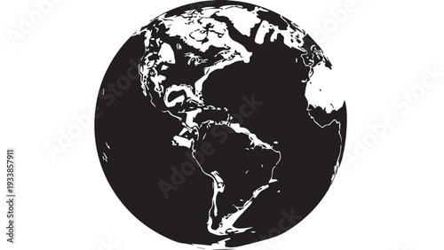 Minimalist black and white globe icon representing Earth for environmental and global themes.