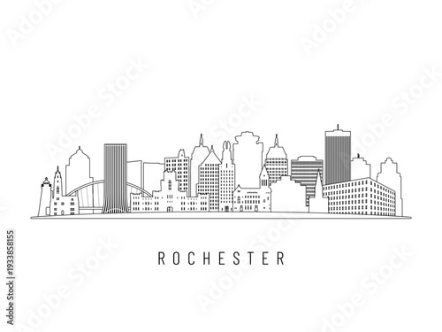 Detailed Rochester skyline vector illustration. Rochester buildings in line art style, perfect for modern designs.