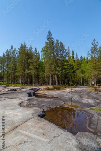 06.07.2019: Russia, Karelia. White Sea petroglyphs (ancient rock paintings) in Zalavruga, Belomorsk.