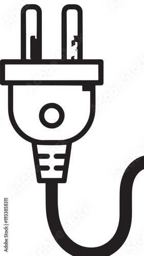 Close up of electrical power plug and cord against white background.