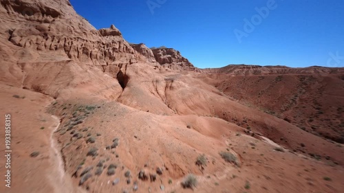 Panoramic Aerial FPV View of Dramatic Desert Landscape