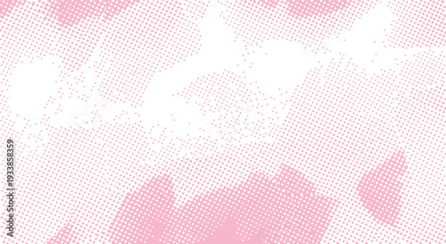 Abstract Light Pink Halftone Dot Splotches and Scattered Texture on White Background, Modern Graphic Overlay Element