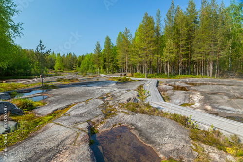 06.07.2019: Russia, Karelia. White Sea petroglyphs (ancient rock paintings) in Zalavruga, Belomorsk.