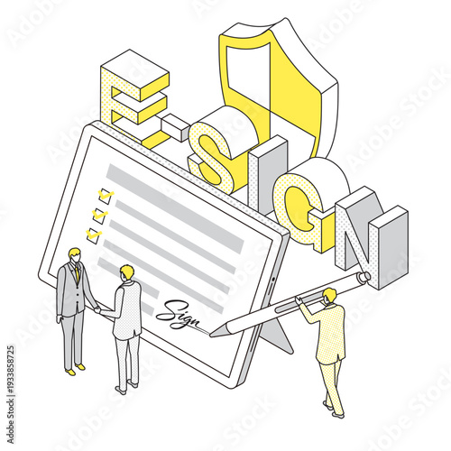 セキュリティ強化された電子サインのビジネスイラスト