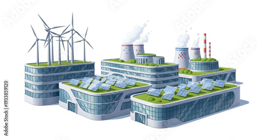 Futuristic Sustainable City with Wind Turbines.