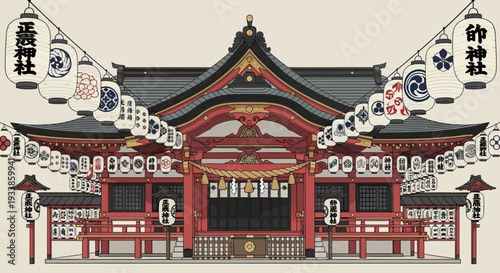 Japanese Shrine with Lanterns