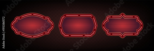 Vintage vegas casino show neon frame, glowing retro signboard isolated on transparent background. 3D red border set with light elements, classic circus show or cinema design elements