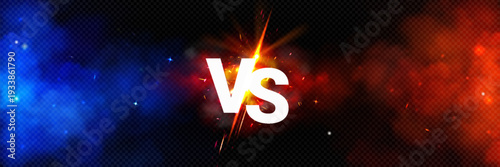 Dynamic versus background with blue and red smoke effect, fiery flare. Abstract vector vs banner with epic battle atmosphere and flash for sport competition and gaming posters