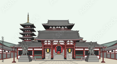 Traditional Japanese Temple Pagoda and Gate