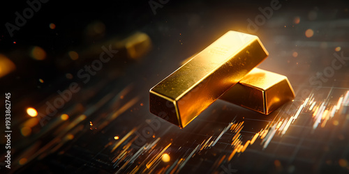 Wallpaper Mural poster market instability and crises, gold bars against background of precious metals price charts as means of investment and capital preservation, copy space stock market asset protection Torontodigital.ca