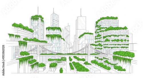 Futuristic Cityscape with Green Roofs.