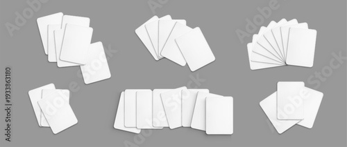 Blank playing card mockup with empty deck template. Realistic 3D vector set of poker game cards in white stack, isolated business presentation design for casino branding projects.