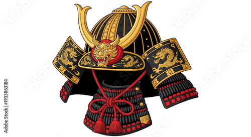 Samurai Helmet Dragon Emblem Black Gold Red