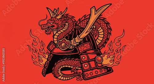 Samurai Dragon Armor Fire Symbol Japanese Warrior Art