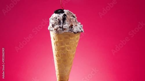 Wallpaper Mural Ice cream in a waffle cone slowly rotates around its axis against a bright background, melting under the influence of heat. Torontodigital.ca