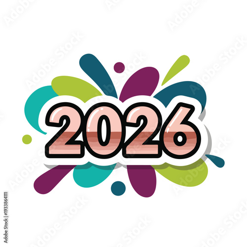 Vibrant Paint Splatters Forming the Number 2026 in a Dynamic and Colorful Artistic Display from a Front View