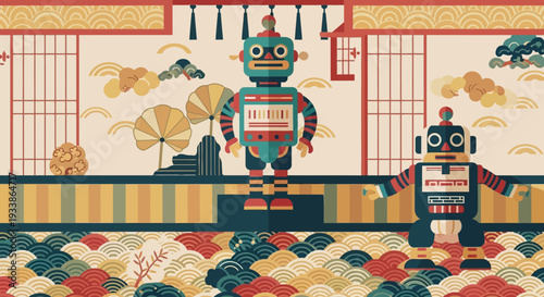 Retro Robots in Japanese Style Room