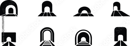 hand drawn road railway tunnel icon set vector illustration art