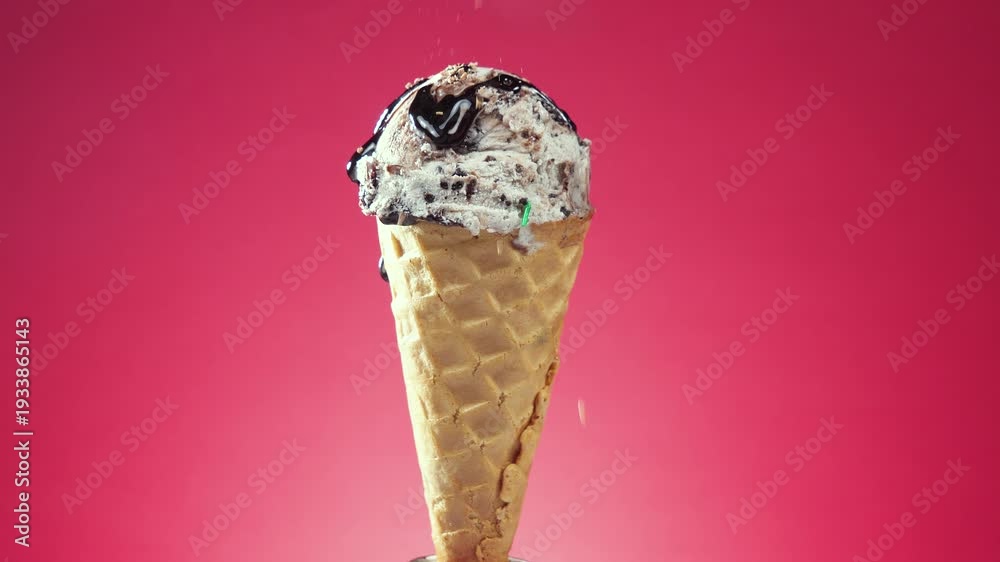 custom made wallpaper toronto digitalIce cream in a waffle cone slowly rotates around its axis against a bright background, melting under the influence of heat.
