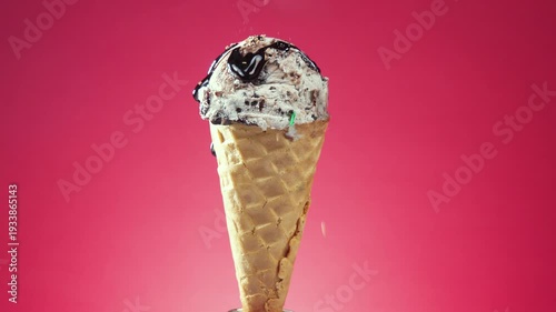 Wallpaper Mural Ice cream in a waffle cone slowly rotates around its axis against a bright background, melting under the influence of heat. Torontodigital.ca