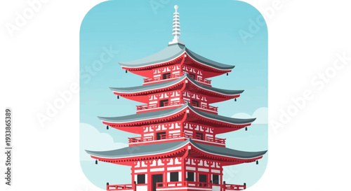 Japanese Pagoda Temple Architecture Illustration