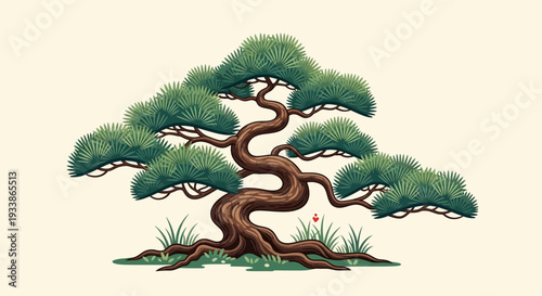 Stylized Pine Bonsai Tree, Pixel Art Style