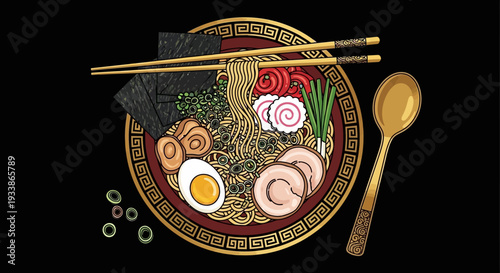 Delicious Ramen Bowl with Chopsticks and Spoon