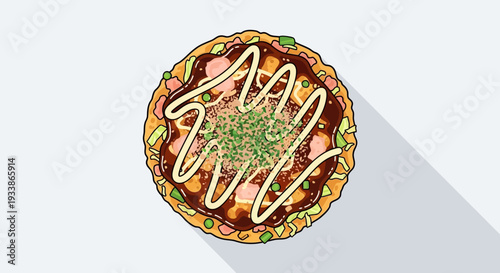 Okonomiyaki Japanese Savory Pancake Top View Isolated