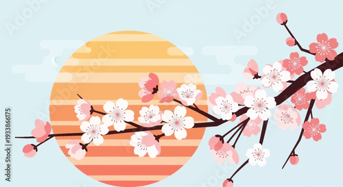 Cherry Blossom Branch and Sun