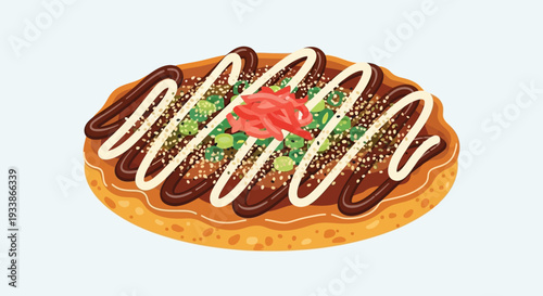 Okonomiyaki Japanese Savory Pancake with Toppings