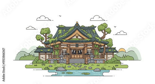 Pixel Art Japanese Shrine in Nature