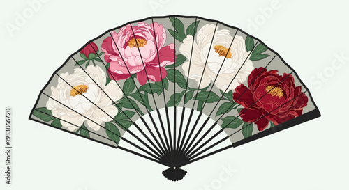 Japanese Fan with Peony Flowers