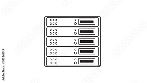 Illustration of a rack mounted server unit with multiple drive bays and data storage.