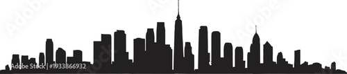 Black silhouette skyline of New York City Manhattan with Empire State Building Chrysler Building skyscrapers modern urban architecture isolated vector illustration