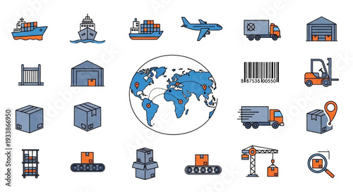Global Logistics and Transportation Icons.