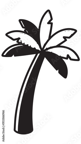 Stylized black and white palm tree silhouette for tropical decor.