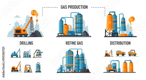 Gas Production Process Infographic Illustration.