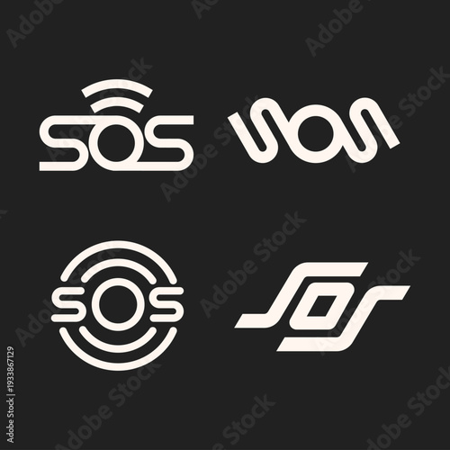 Set of SOS Emergency Signal Logos and Icons for Help and Communication