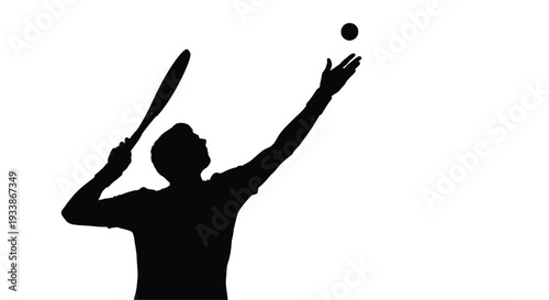 A silhouette of a man playing tennis with a racket and ball