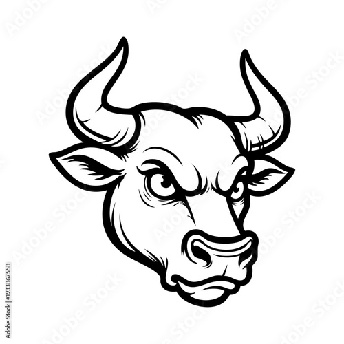 Dibujo sencillo con líneas de la cabeza de un toro enojado