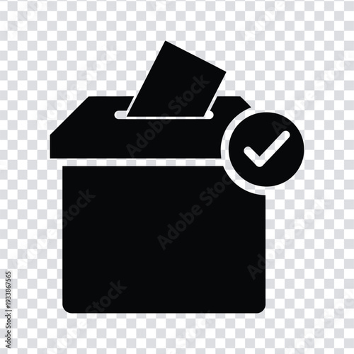 Black ballot box with a checkmark on a transparent background