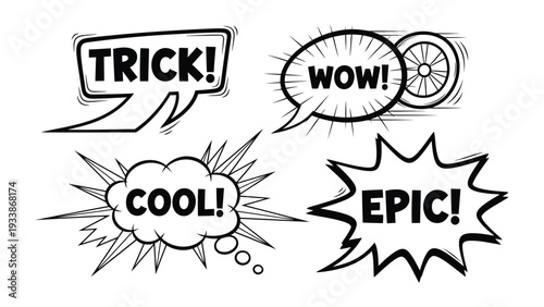 Comic Bubbles: Dynamic comic bubbles showcasing a playful collection of expressions. Illustrating the visual language of comics and stories, capturing the energy of pop art.