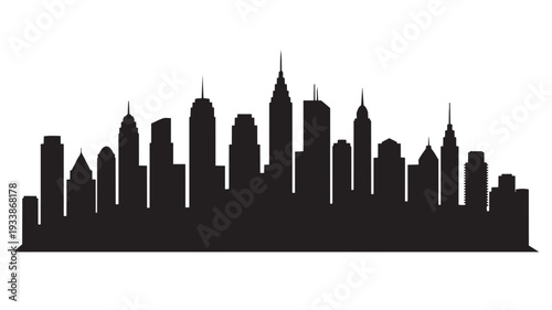 City Skyline Silhouette Modern Black Skyscrapers Dark Urban Landscape on White Background for Business