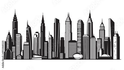 City skyline with skyscrapers in modern minimalist style with monochrome grayscale and clean lines for urban landscape design